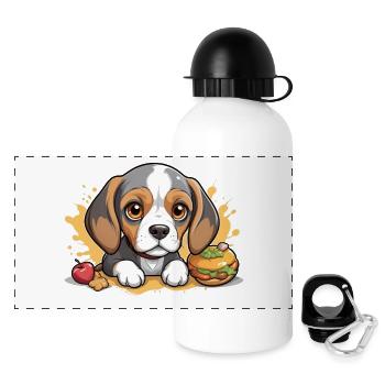 Kleiner Beagle Welpe mit Apfel und Burger - Panorama Trinkflasche mit Deckel 500 ml - Weiß - Vorne