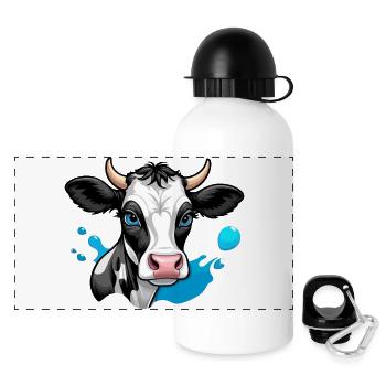 Cute Dairy Cow with Blue Eyes - Panoramic Thermal Bottle with Lid 500 ml - white - Front