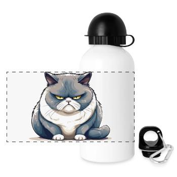 Dicke, mürrische Katze - Panorama Trinkflasche mit Deckel 500 ml - Weiß - Vorne