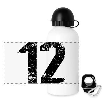 12 Zahl Trikot - Panorama Trinkflasche mit Deckel 500 ml - Weiß - Vorne