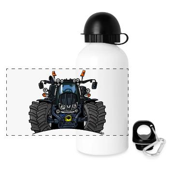 1396-SCHWARZ-V-TRAKTOR - Panorama Trinkflasche mit Deckel 500 ml - Weiß - Vorne