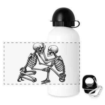 SKELETTE IN LIEBE #4 – Schwarz-Weiß - Panorama Trinkflasche mit Deckel 500 ml - Weiß - Vorne
