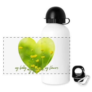 Yellow Flower Heart with Yellow Flowers Garden Look - Panoramic Thermal Bottle with Lid 500 ml - white - Front