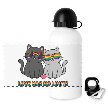 LGBTQ-Pride-Monat – Liebe kennt keine Grenzen - Panorama Trinkflasche mit Deckel 500 ml - Weiß - Vorne