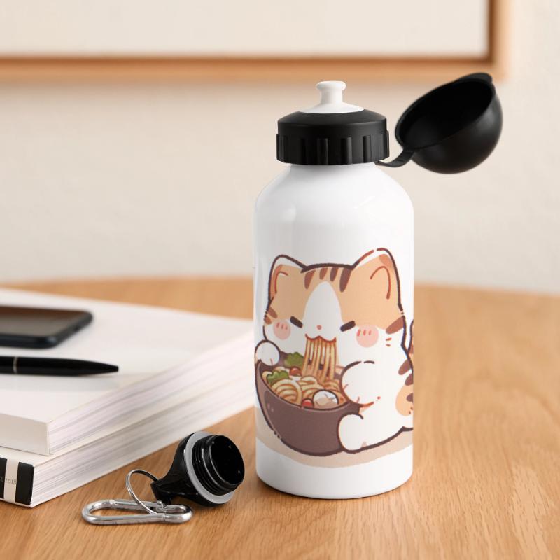 Mème de chat mangeant des spaghettis Gourde panoramique avec couvercle 500 ml