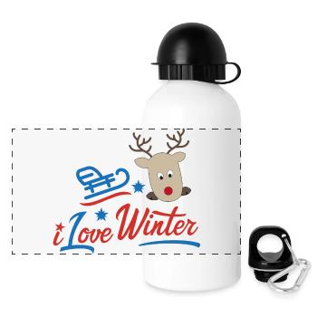 Winter - Panorama Trinkflasche mit Deckel 500 ml - Weiß - Vorne