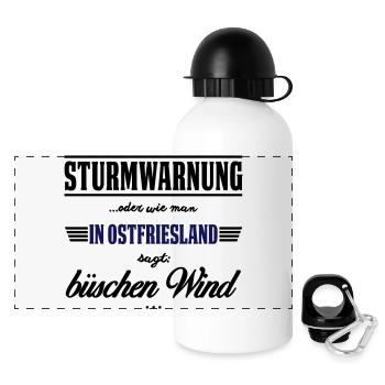 Sturmwarnung Ostfriesland - büschen Wind - Panorama Trinkflasche mit Deckel 500 ml - Weiß - Vorne