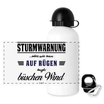 Sturmwarnung Rügen - büschen Wind - Panorama Trinkflasche mit Deckel 500 ml - Weiß - Vorne