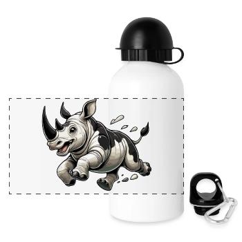 Rhinoceros Läuft - Panorama Trinkflasche mit Deckel 500 ml - Weiß - Vorne