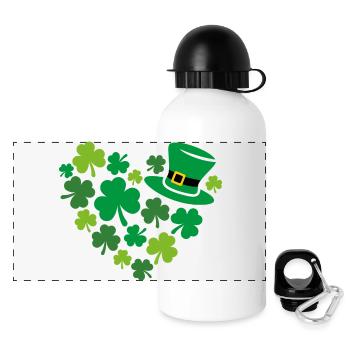 Herzförmiges Kleeblatt zum St. Patrick Tag - Panorama Trinkflasche mit Deckel 500 ml - Weiß - Vorne