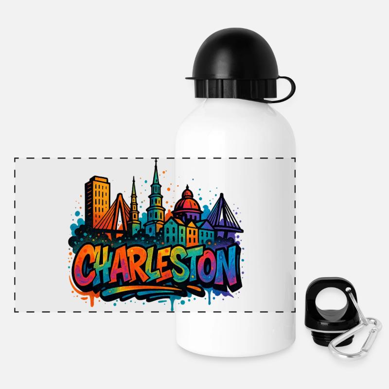 Charleston Skyline Graffiti - Panorama Trinkflasche mit Deckel 500 ml - Weiß