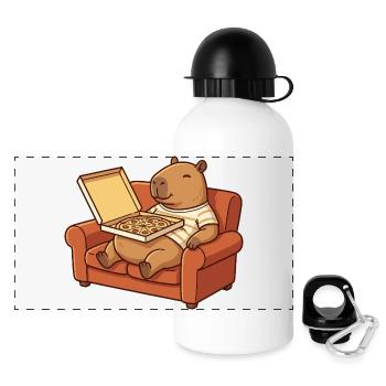 Capybara Sofa Pizza gemütliches Tierdesign - Panorama Trinkflasche mit Deckel 500 ml - Weiß - Vorne