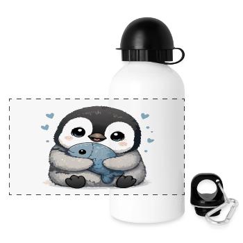 Cuddly Penguin with Fish - Panoramic Thermal Bottle with Lid 500 ml - white - Front