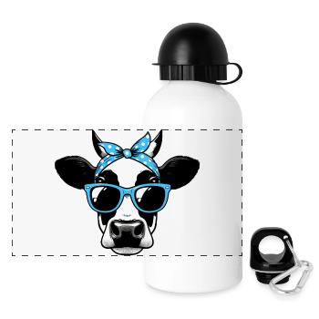 Vache avec lunettes de soleil - Gourde panoramique avec couvercle 500 ml - blanc - Devant
