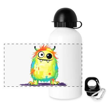 Bunte Monsterkunst - Niedlicher & verspielter Charakter - Panorama Trinkflasche mit Deckel 500 ml - Weiß - Vorne
