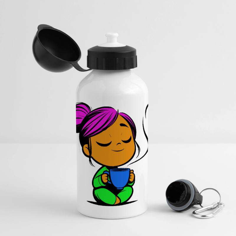 Tassmine enspannt mit einer Tasse Tee oder Kaffee Panorama Trinkflasche mit Deckel 500 ml