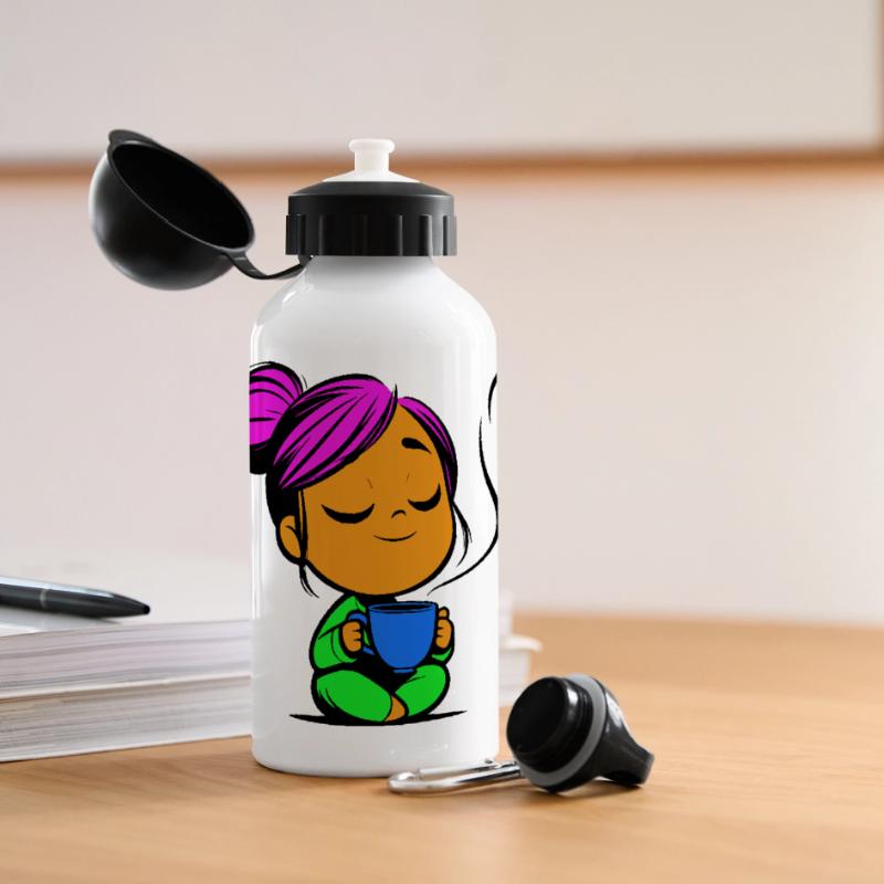 Tassmine enspannt mit einer Tasse Tee oder Kaffee Panorama Trinkflasche mit Deckel 500 ml