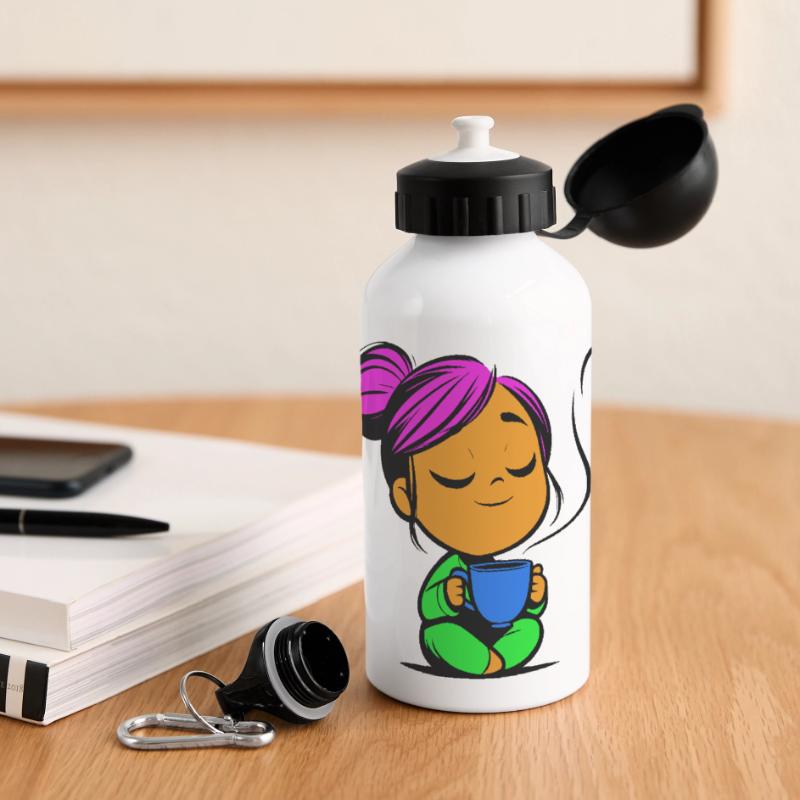 Tassmine enspannt mit einer Tasse Tee oder Kaffee Panorama Trinkflasche mit Deckel 500 ml