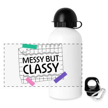 Messy but Classy – Eltern-Lifestyle Statement - Panorama Trinkflasche mit Deckel 500 ml - Weiß - Vorne