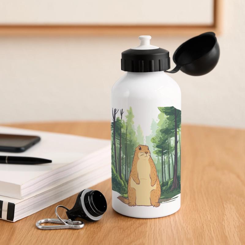Starke Murmeltier-Naturlandschaft Panorama Trinkflasche mit Deckel 500 ml