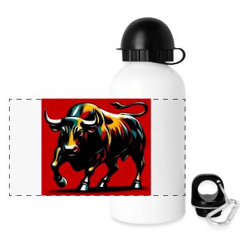 Stier - Panorama Trinkflasche mit Deckel 500 ml - Weiß - Vorne