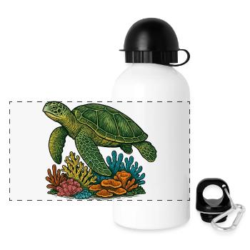 Grüne Meeresschildkröte Taucher Design - Panorama Trinkflasche mit Deckel 500 ml - Weiß - Vorne