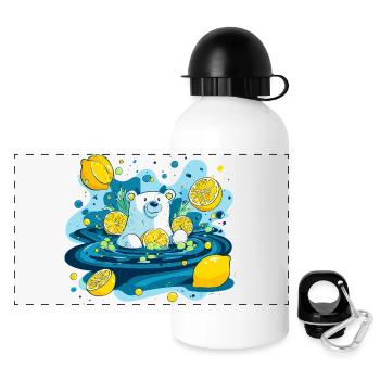 Lemon bear in the water bubble - Panoramic Thermal Bottle with Lid 500 ml - white - Front