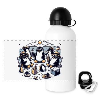 Beach penguins celebration in the sunshine - Panoramic Thermal Bottle with Lid 500 ml - white - Front