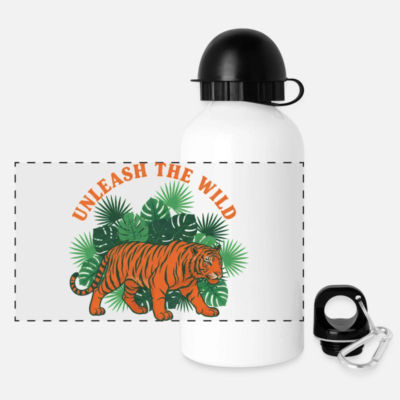 Entfesseln Sie den Wilden Tiger-Dschungel - Panorama Trinkflasche mit Deckel 500 ml - Weiß