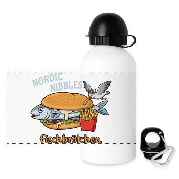 Lustiges Fischbrötchen Küstenhumor Nordsee - Panorama Trinkflasche mit Deckel 500 ml - Weiß - Vorne