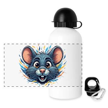 Cheerful rat in a fire of color - Panoramic Thermal Bottle with Lid 500 ml - white - Front