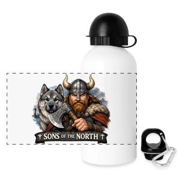 Wikinger mit einem Jagdhund - Panorama Trinkflasche mit Deckel 500 ml - Weiß - Vorne