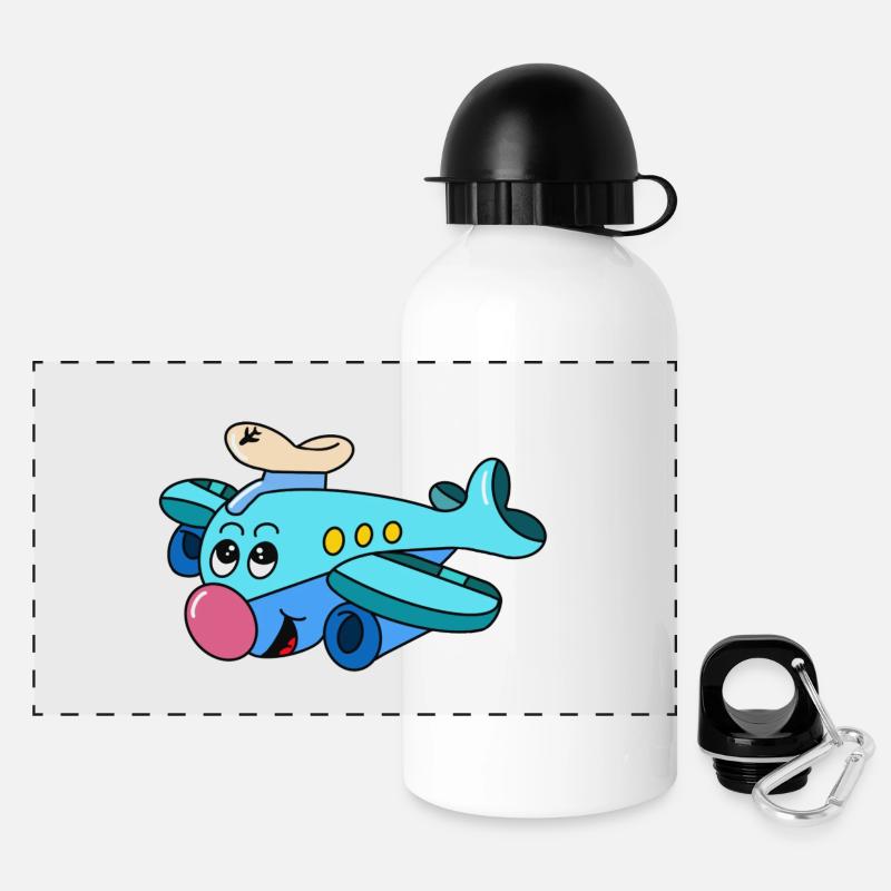 Bruce der Pilot – Cartoon Flugzeug - Panorama Trinkflasche mit Deckel 500 ml - Weiß