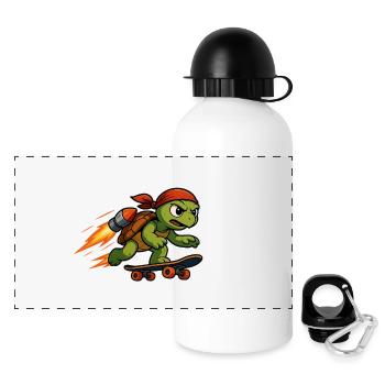 Tortue fusée sur skateboard - Gourde panoramique avec couvercle 500 ml - blanc - Devant