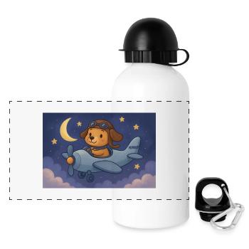 Dog pilot in night flight - Panoramic Thermal Bottle with Lid 500 ml - white - Front