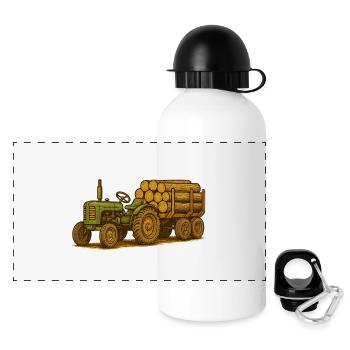 Green tractor with timber bed - Panoramic Thermal Bottle with Lid 500 ml - white - Front