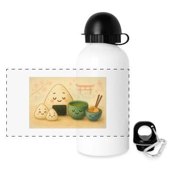 Kawaii Reisbällchen mit Tee Torii - Panorama Trinkflasche mit Deckel 500 ml - Weiß - Vorne