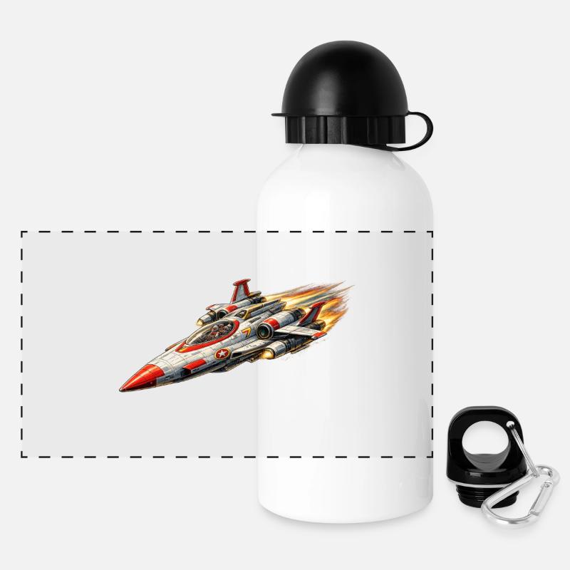 Starfighter / Spaceship Logo - Panoramic Thermal Bottle with Lid 500 ml - white