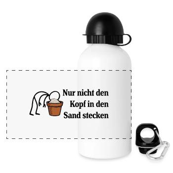 Nur nicht den Kopf in den Sand stecken - Panorama Trinkflasche mit Deckel 500 ml - Weiß - Vorne