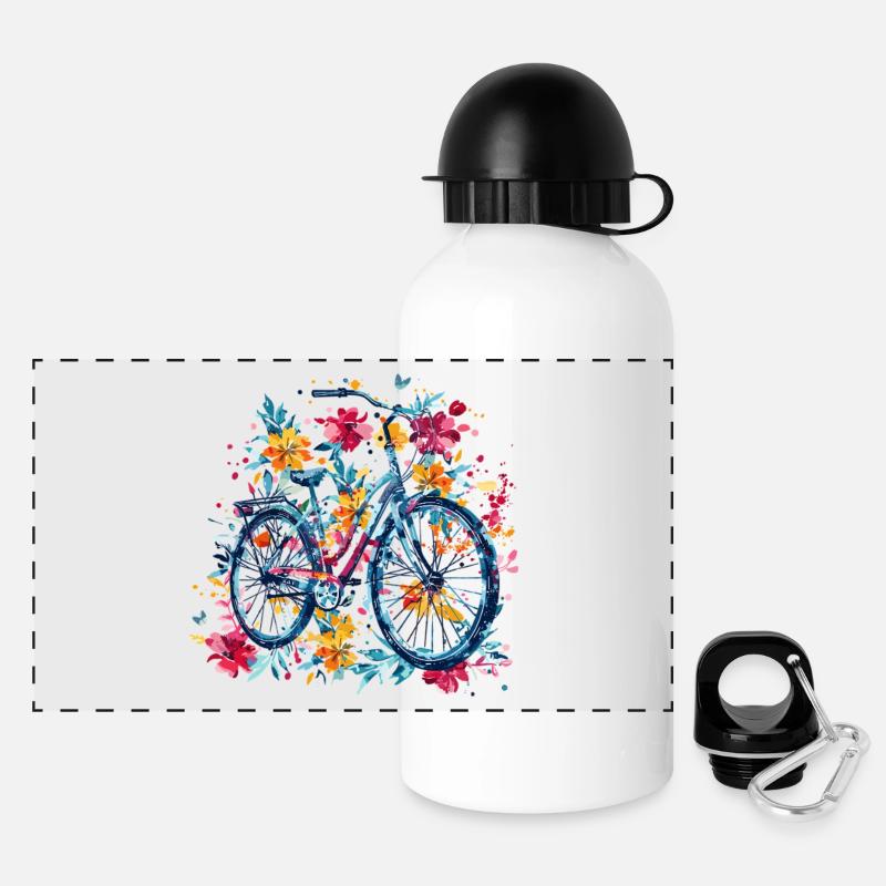Bicycle with flowers - Panoramic Thermal Bottle with Lid 500 ml - white