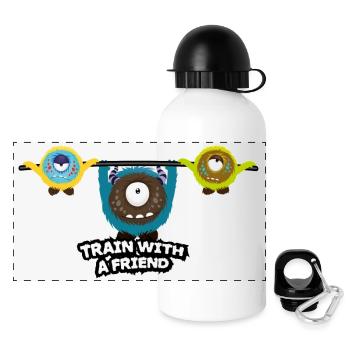Trainiere mit einem Freund - Panorama Trinkflasche mit Deckel 500 ml - Weiß - Vorne