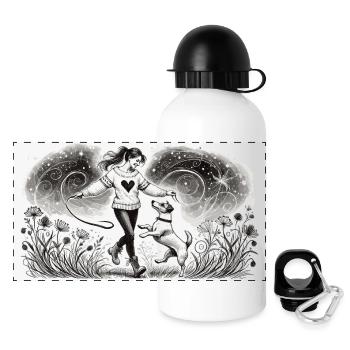 Magical connection between man and dog - Panoramic Thermal Bottle with Lid 500 ml - white - Front