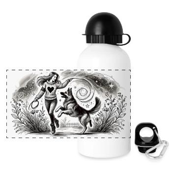 Harmony between man and dog - Panoramic Thermal Bottle with Lid 500 ml - white - Front
