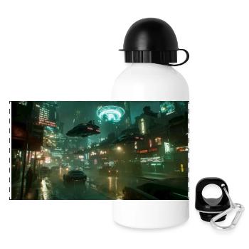 Cyberpunk Stadt - Panorama Trinkflasche mit Deckel 500 ml - Weiß - Vorne
