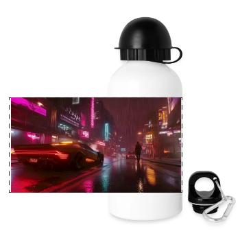 Cyberpunk City1 - Panoramic Thermal Bottle with Lid 500 ml - white - Front