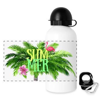 Été tropical - Palmier - Gourde panoramique avec couvercle 500 ml - blanc - Devant