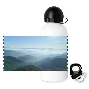 Foggy mountain ranges morning mist - Panoramic Thermal Bottle with Lid 500 ml - white - Front