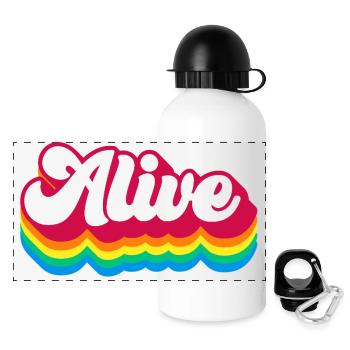 Alive - Retro Rainbow 70s - Panoramic Thermal Bottle with Lid 500 ml - white - Front