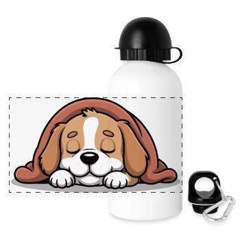 Schlafendes Beagle Kuscheltier - Panorama Trinkflasche mit Deckel 500 ml - Weiß - Vorne