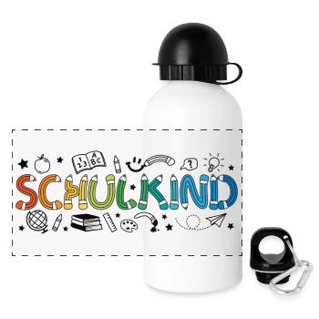 Schulkind 2026 Doodle Einschulung Schulanfang - Panorama Trinkflasche mit Deckel 500 ml - Weiß - Vorne